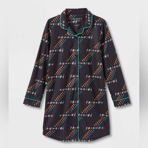 BLACK "Friend's" Oversize Button Up Lounge Shirt Teen Size 12